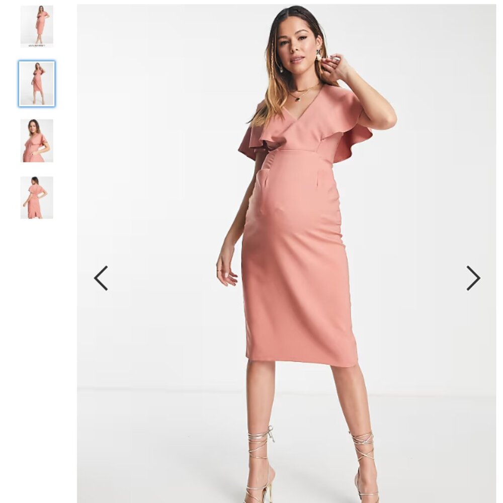 ASOS DESIGN Maternity angel sleeve midi pencil dress in terracotta